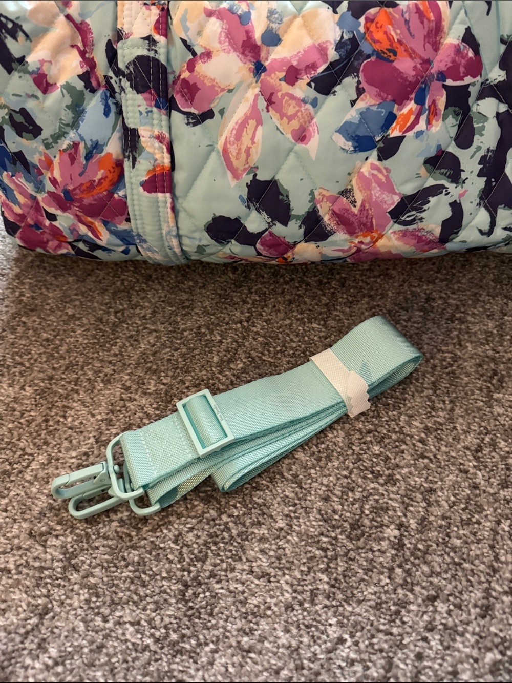 Vera Bradley Quilted Floral Large Duffel in Light Blue, Pink and Purple. - Picture 6 of 10